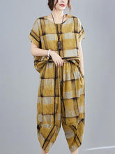 Casual Wide-Leg Yellow Plaid Comfortable Suits